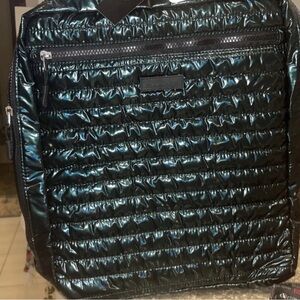 Tahari Shiny dark green Quilted Backpack